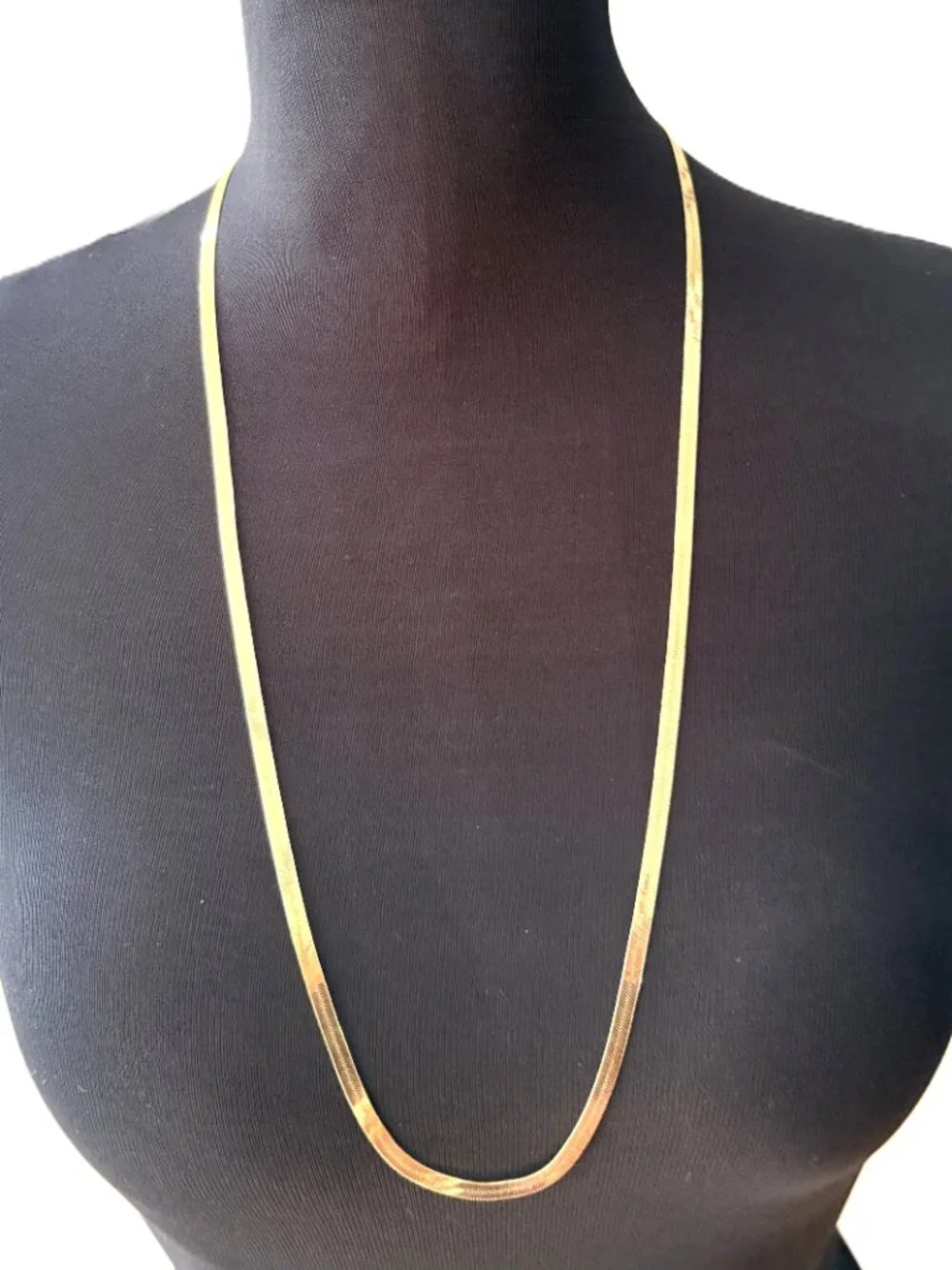 Vintage Signed Napier Gold-Tone Herringbone Flat Link Chain 30” Necklace